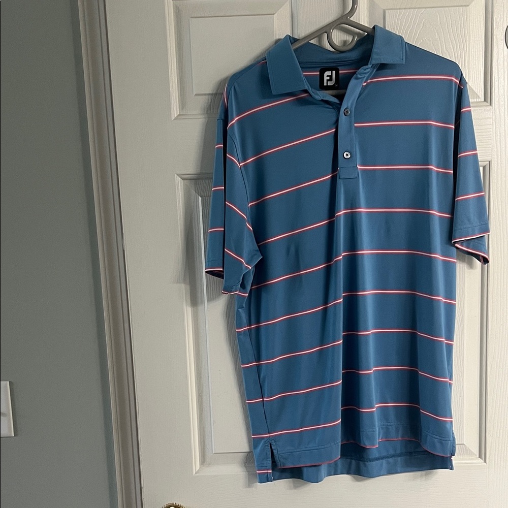 FootJoy Blue Polo with Pink Stripes